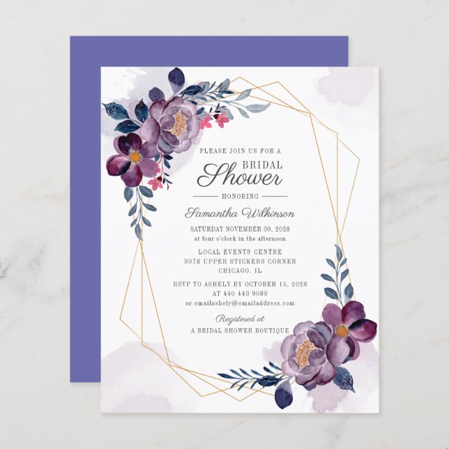 Budget Purple Floral Watercolor Bridal Shower (Front/Back)