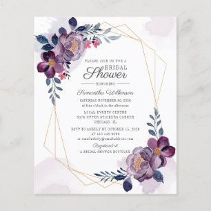 Budget Purple Floral Watercolor Bridal Shower Flyer