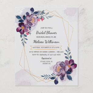 Budget Purple Floral Watercolor Bridal Shower Flyer