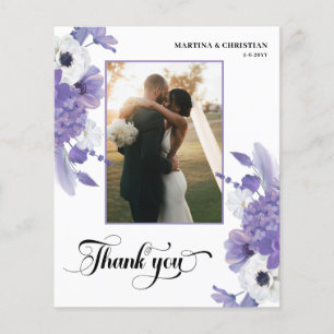 Budget Purple Floral Wedding Flat Thank you Card