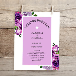 Budget Purple Floral Wedding  Program Flyer