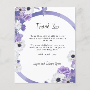 Budget Purple Floral Wedding Thank You Card