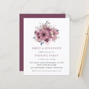 Budget Purple Florals Wedding Evening Party Invite