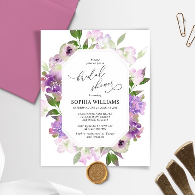 Budget Purple Flowers Bridal Shower Invitation (Creator Uploaded)