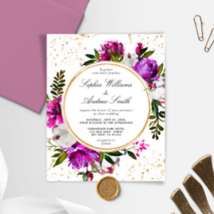 Budget Purple Flowers Wreath Wedding Invitation