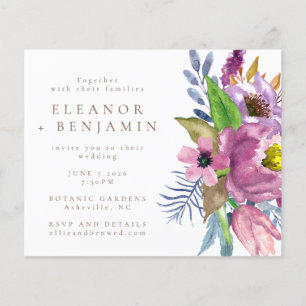 Budget Purple Garden Floral Wedding Invitation