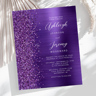 Budget Purple Glam Glitter Wedding Invitation