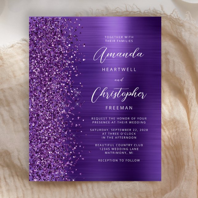 Budget Purple Glam Glitter Wedding Invitation (Creator Uploaded)
