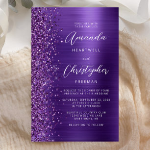 Budget Purple Glam Glitter Wedding Invitation