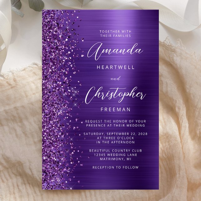 Budget Purple Glam Glitter Wedding Invitation (Creator Uploaded)