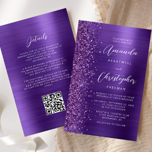 Budget Purple Glam QR Code Wedding Invitation