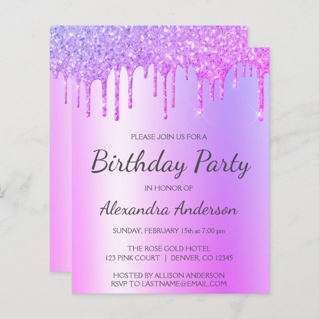 Budget Purple Glitter Any Age Birthday Party (Front/Back)