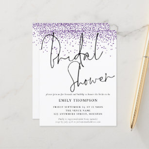 Budget Purple Glitter Bridal Shower Invitation