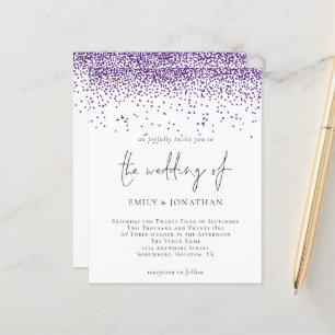 Budget Purple Glitter Confetti Wedding Invitation