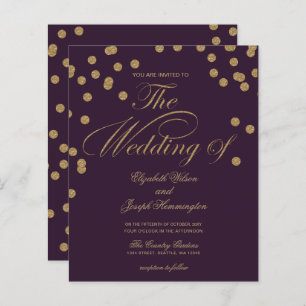 Budget Purple Glitter Confetti Wedding Invitation