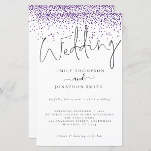 Budget Purple Glitter Confetti Wedding Invite