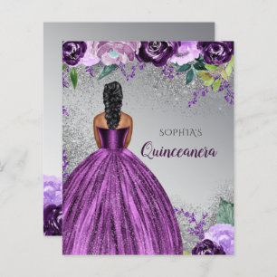 Budget Purple Glitter Dress Quinceañera Invitation