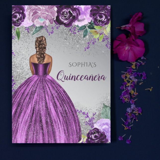 Budget Purple Glitter Dress Quinceañera Invitation (Creator Uploaded)