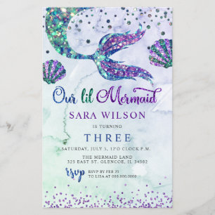 Budget Purple Glitter Mermaid Birthday Invitation