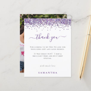 Budget Purple Glitter Photo Hen Party Thank You