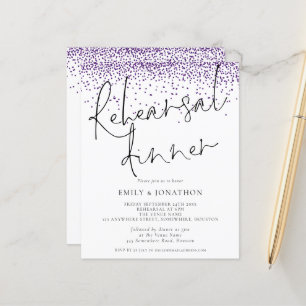 Budget Purple Glitter Rehearsal Dinner Invite