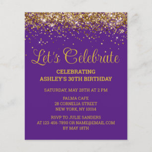 Budget Purple Gold 30th Birthday Party Invitation