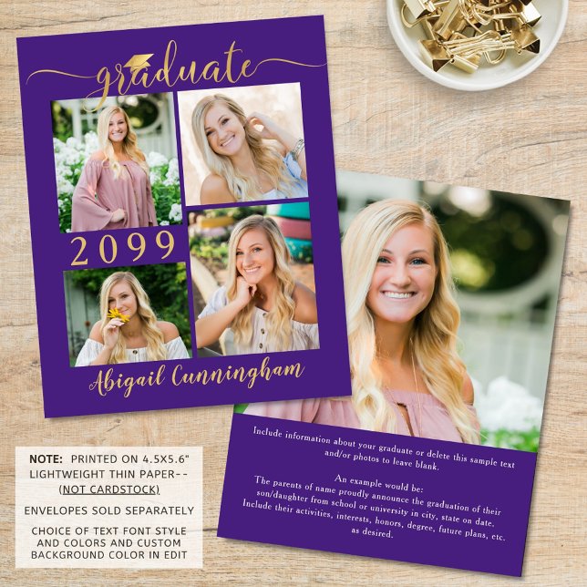 Budget Purple Gold 5 Photo Graduate Announcement (Creator Uploaded)