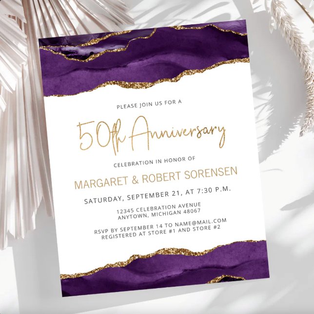 Budget Purple Gold Agate 50th Anniversary Invite (Creator Uploaded)