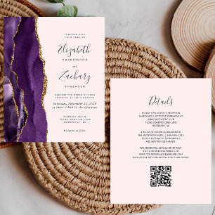 Budget Purple Gold Agate Blush QR Code Wedding