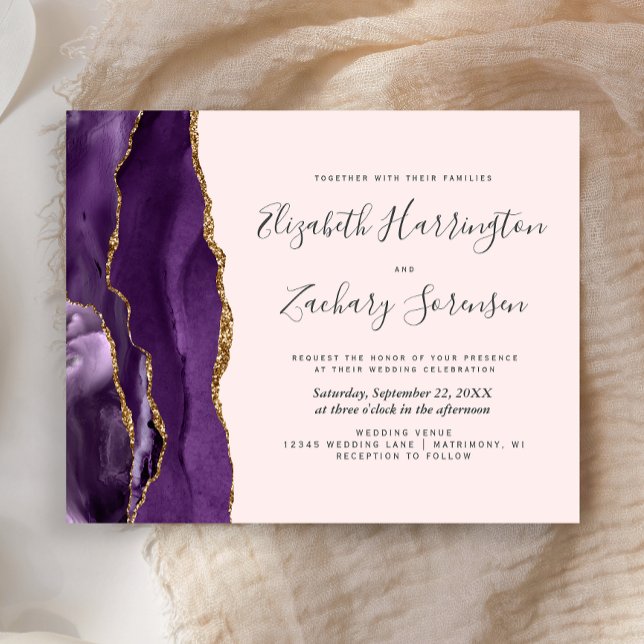 Budget Purple Gold Agate Blush Wedding Invitation (Creator Uploaded)