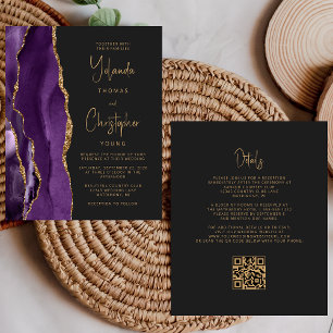 Budget Purple Gold Agate Dark QR Code Wedding