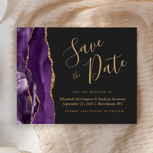 Budget Purple Gold Agate Dark Save the Date (Creator Uploaded)