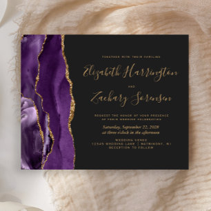 Budget Purple Gold Agate Dark Wedding Invitation