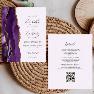Budget Purple Gold Agate Lavender QR Code Wedding