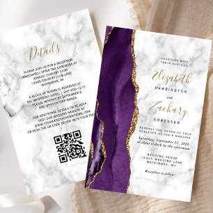 Budget Purple Gold Agate Marble QR Code Wedding