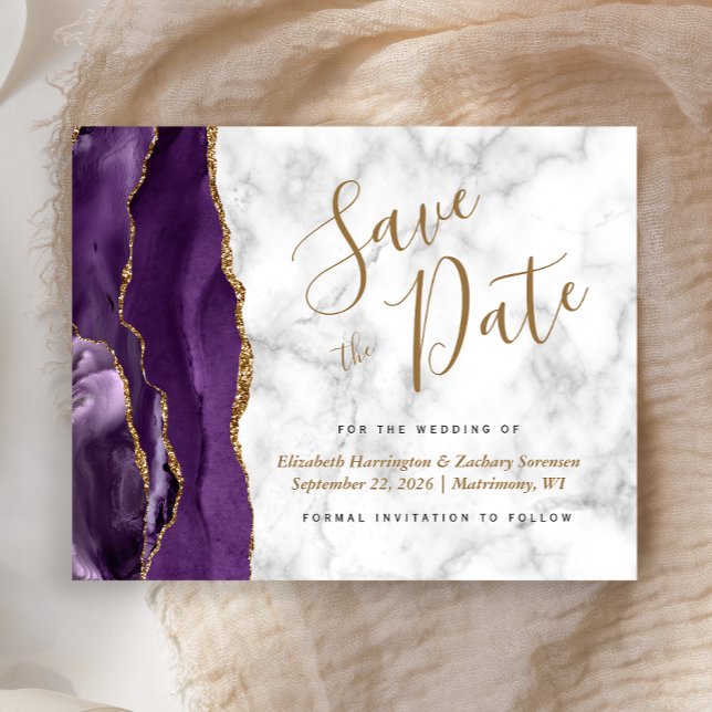 Budget Purple Gold Agate Marble Save the Date (Creator Uploaded)