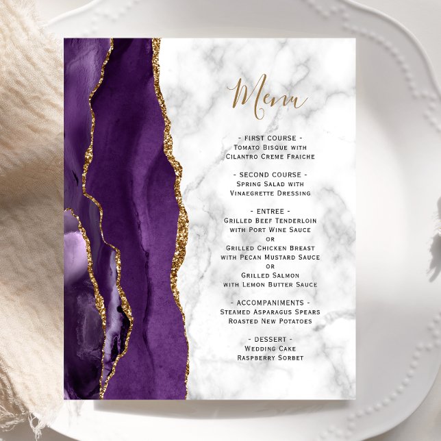 Budget Purple Gold Agate Marble Wedding Menu (Creator Uploaded)