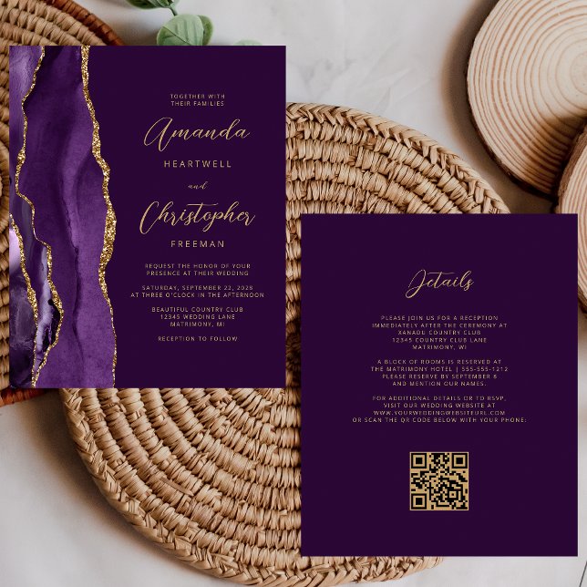 Budget Purple Gold Agate Plum QR Code Wedding (Creator Uploaded)