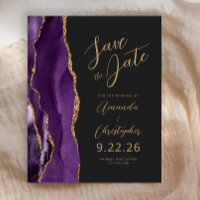 Budget Purple Gold Agate Script Save the Date