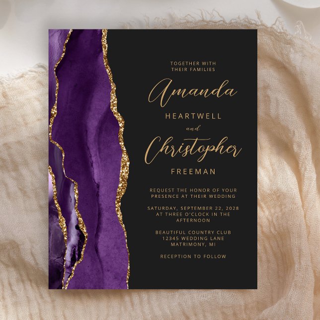 Budget Purple Gold Agate Slate Wedding Invitation (Creator Uploaded)