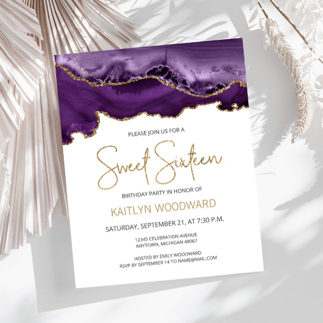 Budget Purple Gold Agate Sweet 16 Invitation (Creator Uploaded)