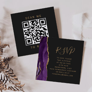Budget Purple Gold Agate Wedding QR Code RSVP Enclosure Card