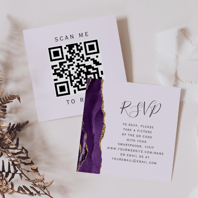 Budget Purple Gold Agate Wedding QR Code RSVP Enclosure Card (Creator Uploaded)