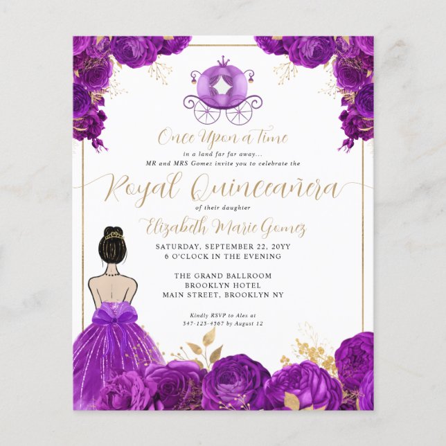 Budget Purple Gold Cinderella Royal Quinceanera (Front)