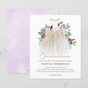 Budget Purple Gold Dress Quinceañera Invitation