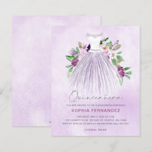 Budget Purple Gold Dress Quinceañera Invitation
