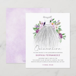 Budget Purple Gold Dress Quinceañera Invitation