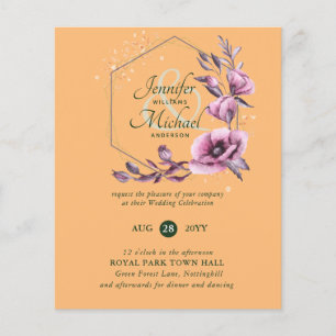BUDGET Purple Gold Floral Wedding Invitations