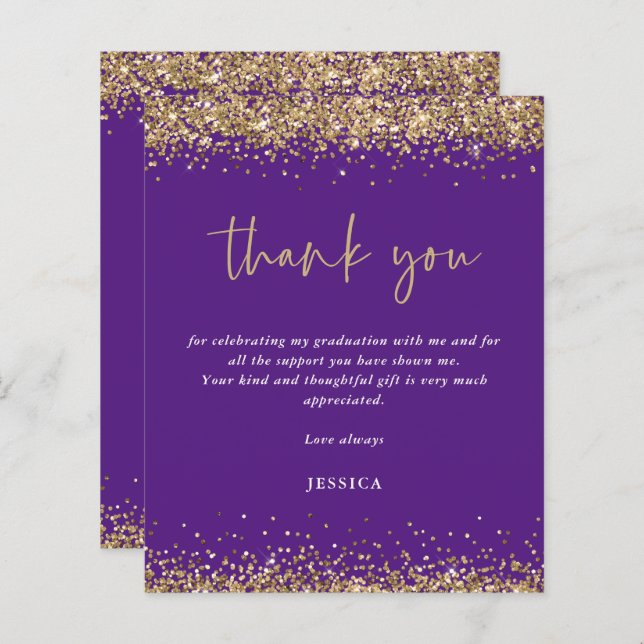 Budget Purple Gold Glitter 2024 Graduation Thanks (Front/Back)