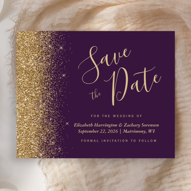 Budget Purple Gold Glitter Save the Date (Creator Uploaded)